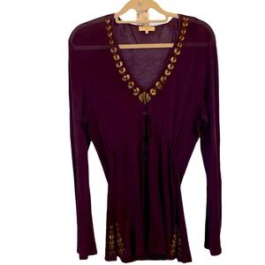 Etro long sleeve v neck  tunic size XL maroon color